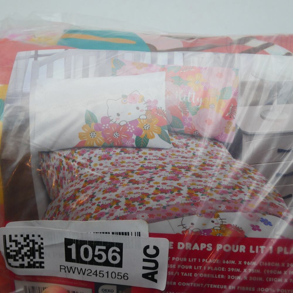 NEW Jay Franco Hello Kitty Floral Grace 3 Piece Twin Size Sheet Set Girls - Picture 4 of 6